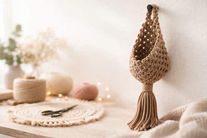 Macramé na zeď: košík k zavěšení jen z 5 věcí